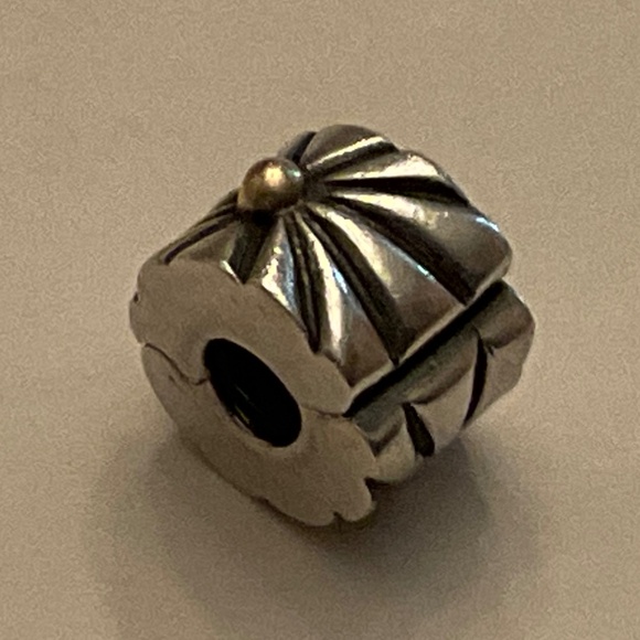 Pandora Retired Sterling Silver with 14K Gold Sunburst Clip Charm 790216 - Picture 3 of 7